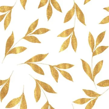 Seamless pattern with gold leaves on white background Stock Illustration