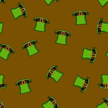 Seamless pattern gold leprechaun green hat cartoon vector Stock Illustration