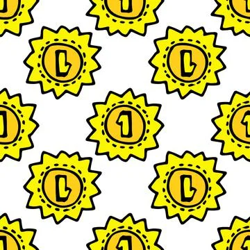 Seamless pattern of gold medal number one. Vector pattern of a round medal with Stock Illustration