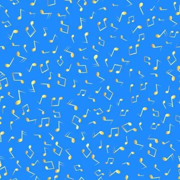 Seamless pattern  gold Musical notes on blue background. Vector pattern. 库存插图