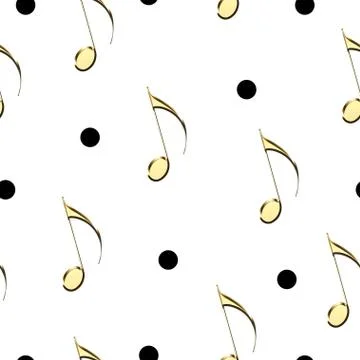 Seamless pattern with gold musical notes and polka dots Illustrazione stock