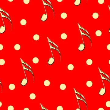 Seamless pattern with gold musical notes on red background 스톡 일러스트