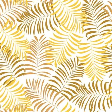 Seamless pattern with gold palm leaves on white background Stock Illustration