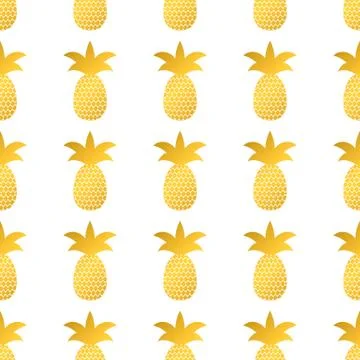 Seamless pattern with gold pineapple on white background. Golden tropical fru Stock Illustration
