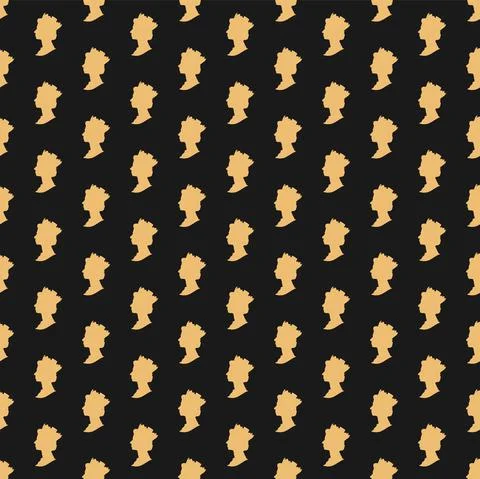 Seamless pattern with gold qeen profile on a dark black background Stock Illustration