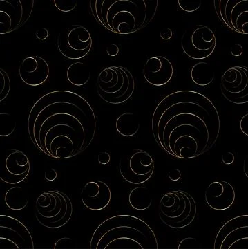 Seamless pattern with gold seashells and bubbles. golden outline vector Stock Illustration