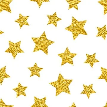 Seamless pattern with gold shine glitter stars on white background Stock Illustration