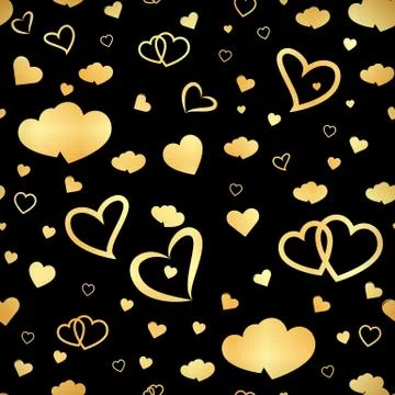 Seamless pattern with gold shining hearts on a black background. For Valentin Stock Illustration