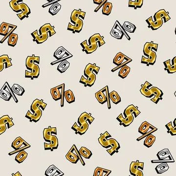 Seamless pattern with gold, silver, bronze US dollar and percent symbols Stock Illustration