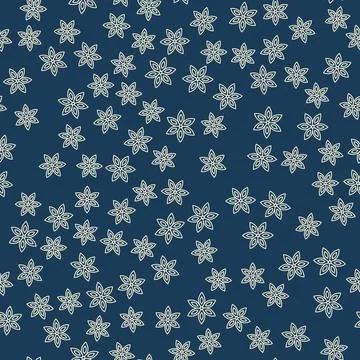 A seamless pattern of gold snowflakes falling on a dark blue background. Winter Stock Illustration