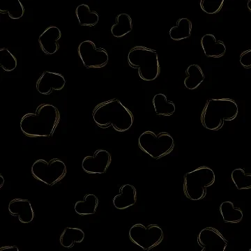Seamless pattern with gold sparkle hearts on black background. Vector. Stock Illustration