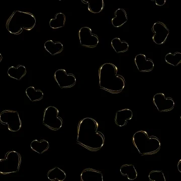 Seamless pattern with gold sparkle hearts on black background. Vector. Stock Illustration