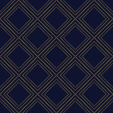Seamless pattern with gold square dotted rhombus on blue  background. Stock Illustration