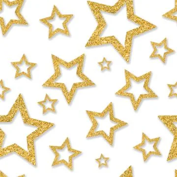 Seamless pattern with gold stars of sequin confetti. Stock Illustration