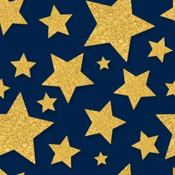 Seamless pattern with gold stars of sequin confetti on blue Stock Illustration