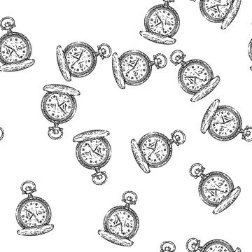 Seamless pattern gold watch pocket sketch hand drawn Stock Illustration