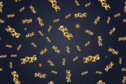 Seamless pattern with golden 2026 numbers scattered across a dark festive b.. Stock Illustration