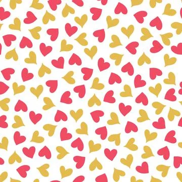 Seamless pattern with golden and red hearts Stock Illustration