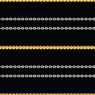Seamless pattern of golden and silver chains on black background. Stock Illustration