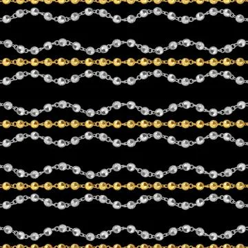 Seamless pattern of golden and silver chains on black background. Stock Illustration