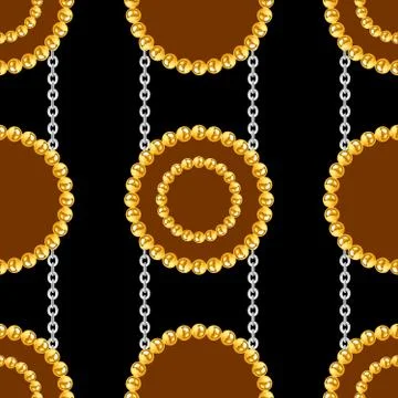 Seamless pattern of golden and silver chains on black background. Stock Illustration
