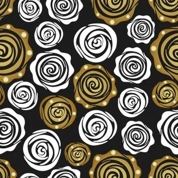 Seamless pattern with golden and white roses. Create gift  packaging paper Stock Illustration