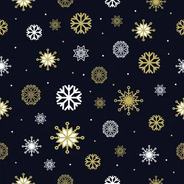 Seamless pattern with golden and white snowflake Stock Illustration
