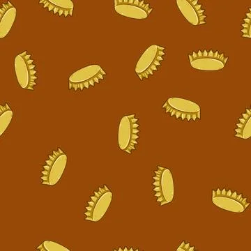 Seamless pattern Golden bottle cap illustration symbolizing beverage closure, Stock Illustration