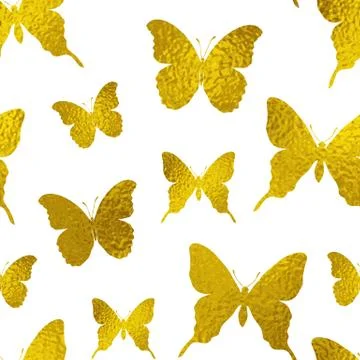 Seamless pattern with golden butterflies Stock Illustration