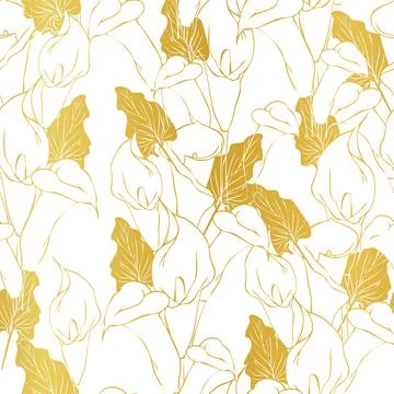 Seamless pattern of golden calla flowers Stock Illustration