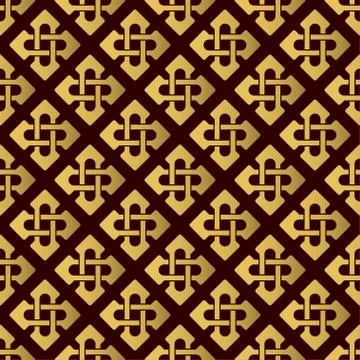 Seamless pattern with golden celtic crosses. Vector template. Stock Illustration