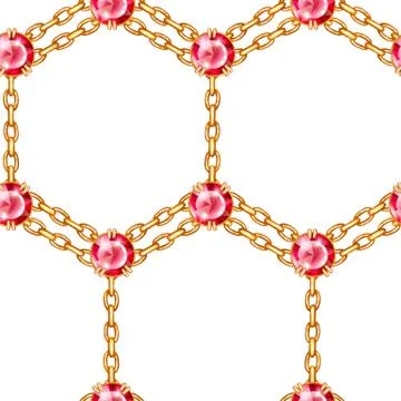 Seamless pattern of golden chains and ruby Stock Illustration