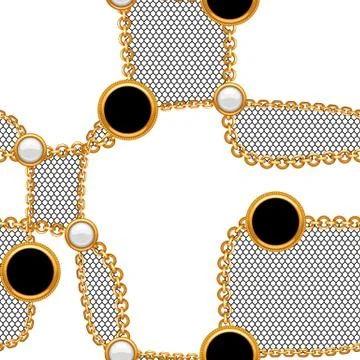 Seamless pattern with golden chains and lace. Stockillustratie