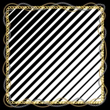 Seamless pattern with golden chains  and black lines on white background.Patch f Stock Illustration
