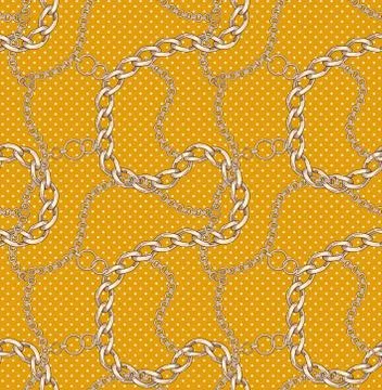 Seamless pattern with golden chains. Beautiful jewelry precious necklaces with d Stock Illustration