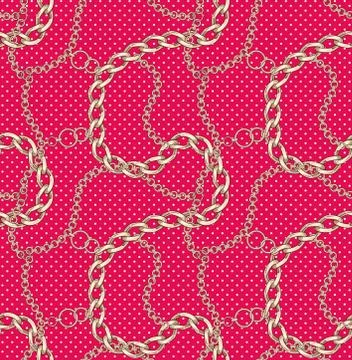 Seamless pattern with golden chains. Beautiful jewelry precious necklaces with d Stock Illustration