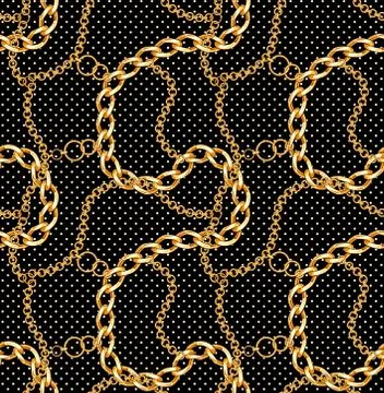 Seamless pattern with golden chains. Beautiful jewelry precious necklaces with d Stock Illustration