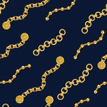 Seamless pattern with golden chains. Beautiful jewelry precious necklaces.On bla Stock-Illustration