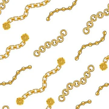 Seamless pattern with golden chains. Beautiful jewelry precious necklaces.On whi Stock Illustration