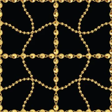 Seamless pattern of golden chains on black background. Stock Illustration