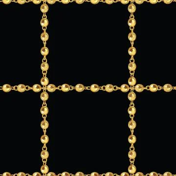 Seamless pattern of golden chains on black background. Stock Illustration