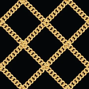 Seamless pattern of golden chains on black background. Stock Illustration