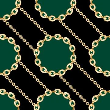 Seamless pattern of golden chains on black background. Stock Illustration
