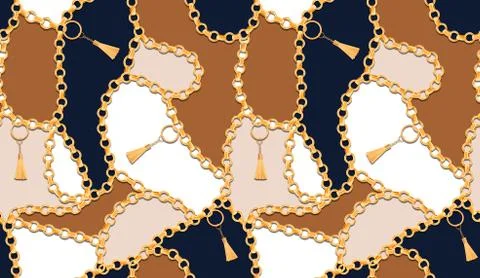 Seamless Pattern with Golden Chains on Brown, Light brown and dark blue backgrou Stock Illustration