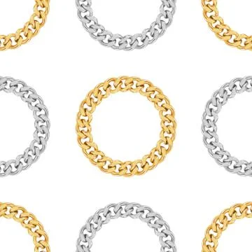 Seamless pattern of golden chains with circle shape on white background. Stock Illustration