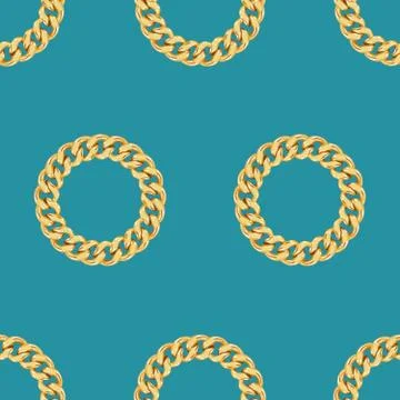 Seamless pattern of golden chains with circle shape on mint green background. Stock Illustration
