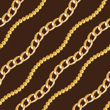 Seamless pattern of golden chains on dark brown background. Stock Illustration