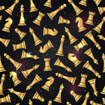 Seamless pattern with golden chess pieces. Vector illustration design. Stock Illustration