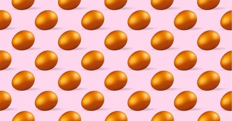Seamless pattern of golden chicken eggs on pink background Stock Illustration