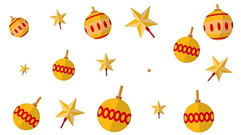 Seamless Pattern of Golden Christmas Baubles and Stars Isolated on White Ba.. 스톡 일러스트